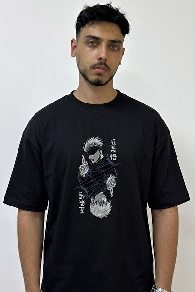 Anetos Gojo Satoru_5 Design Printed Oversize Black T-Shirt