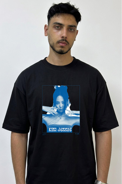 Anetos Kim Jennie_1 Design Printed Oversize Black T-Shirt