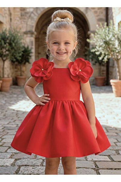 bright moon Girl's Big Flower Detailed Dress – Stylish and Elegant Design for...