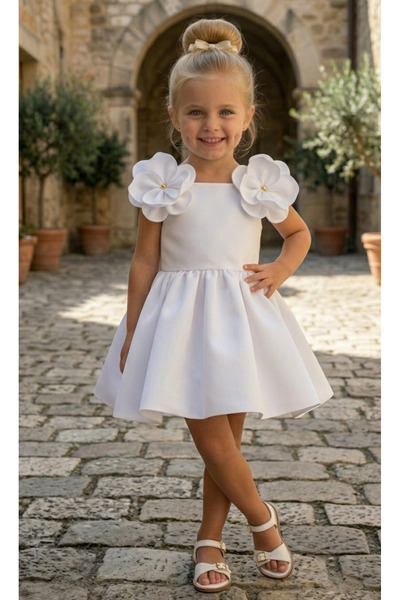 bright moon Girl's Big Flower Detailed Dress – Stylish and Elegant Design for...