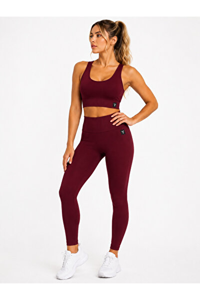 Bordo Seamless Dikişssiz Sporcu Tayt Büstiyer Takım