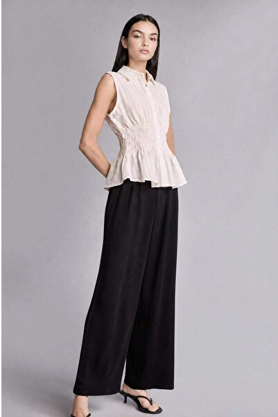 DeFacto Culotte High Waist Wide Leg Viscose Black Trousers with Pockets H1047...