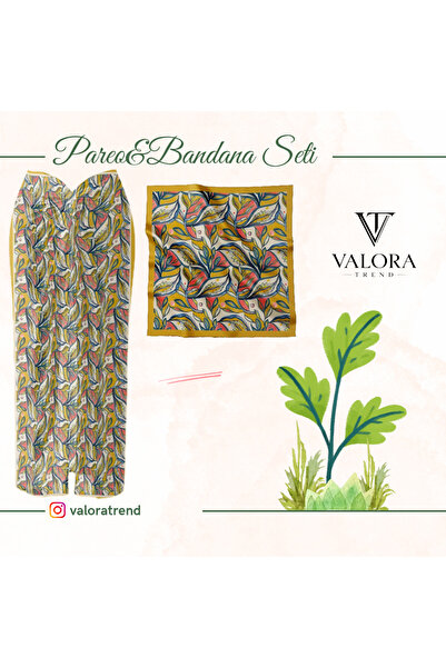 Valora Trend Çiçekli Desenli Saten Pareo & Bandana Seti – Kadın Yazlık Plaj K...