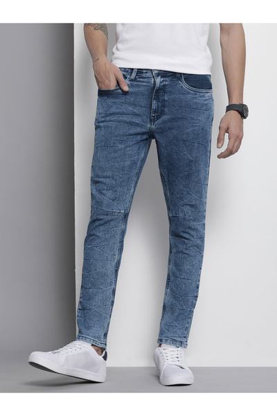 The Indian Garage Co By Styli Men Blue Carrot Fit Washed Jeans