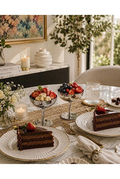 RoyalDecorHome Paslanmaz Çelik İkili Sunumluk Çerez Dondurma Kasesi