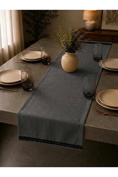 Econice Linen Etamin Fabric, Anthracite Square End Runner