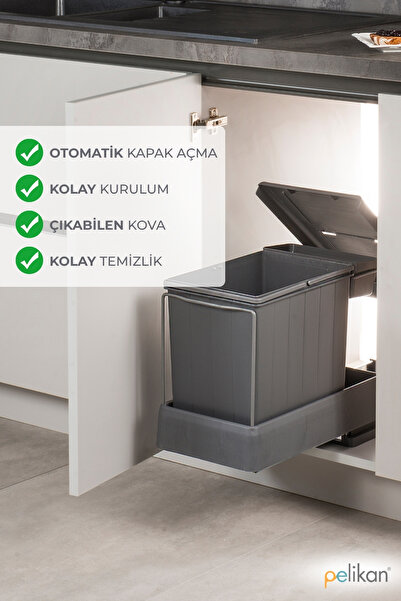 Pelikan Carrier Antrasit Dolap İçi Raylı Çöp Kovası 21600 (16+1 lt.)