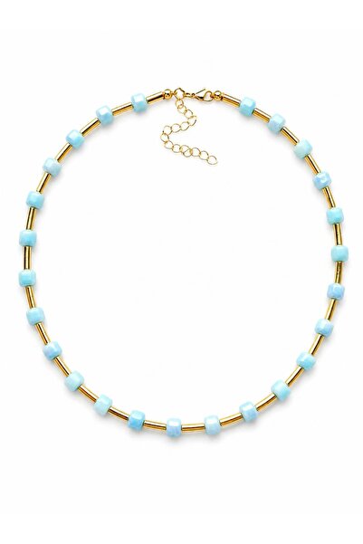 CHARMLUCKY Blue Cube Bead Bar Pendant