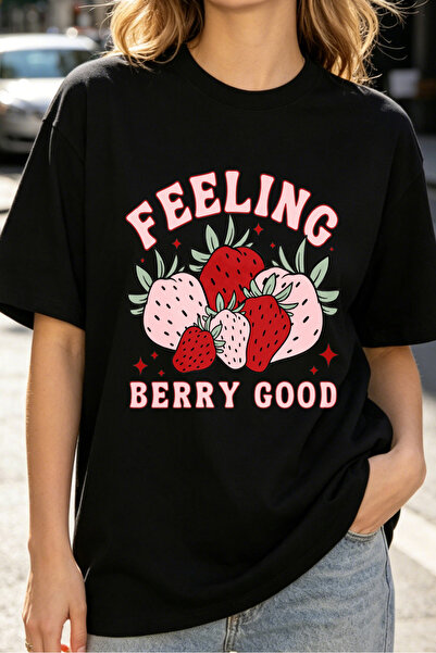 Fleck Womens T Shirts Feeling Berry Good Strawberry Print Casual Summer Top T...