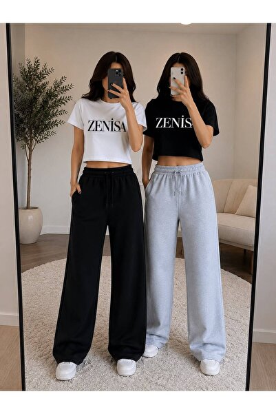 ZENİSA 2 τεμάχια φαρδιά αθλητικά παντελόνια σε μαύρο και γκρι χρώμα, με φαρδι...