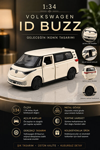 craftivio Volkswagen ID Buzz 1:34 Beyaz Metal Diecast Çek Bırak Model Araba