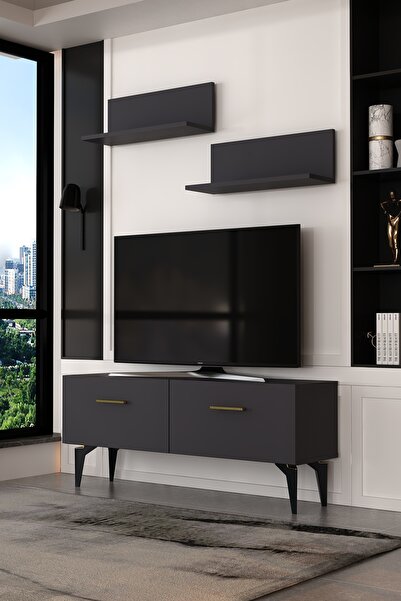 Dekortis Home Dekor 120DHDTÜR2AA EROS RAFLI TV SEHPASI,ÜNİTESİ ANTRASİT-ALTIN