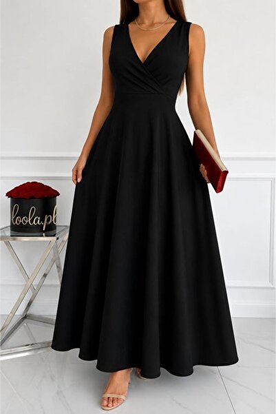 stelol Women's Strappy Double-Breasted Collared Maxi Length Janjan Crepe Dress