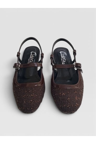 ForYou4 Minor Tweed Black Tape Detailed Ballerina Flats Mary Jane