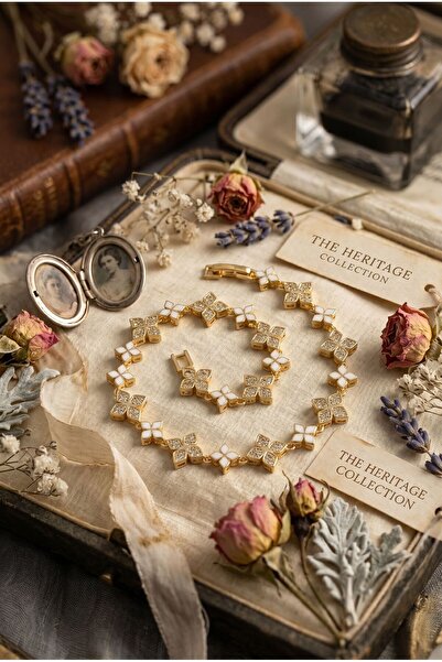 rafiel Vintage Tarz Gold Mine İşlemeli Yonca Bileklik
