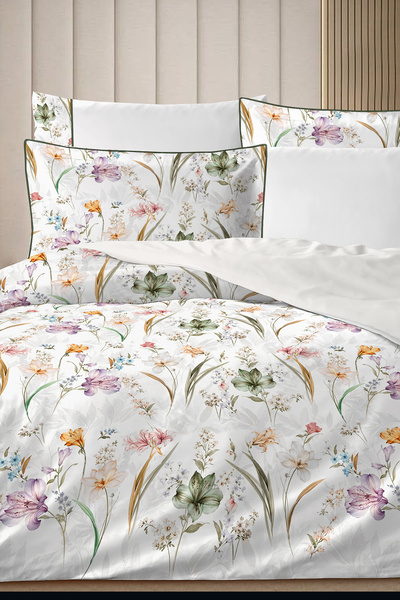MonoHome 4 Pillows 100% Cotton Percale Duvet Cover Set Double Size-Premium Sp...