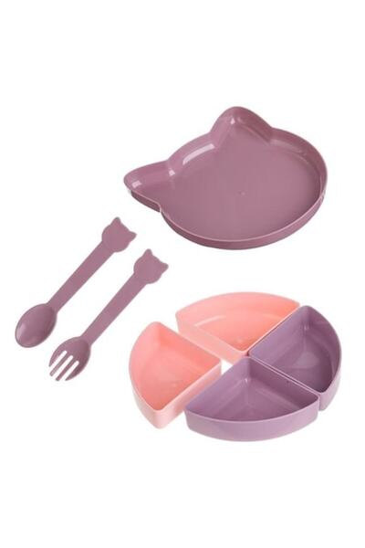 SHOPIENS Set de veselă din plastic pentru copii, 7 piese, cu farfurie în form...