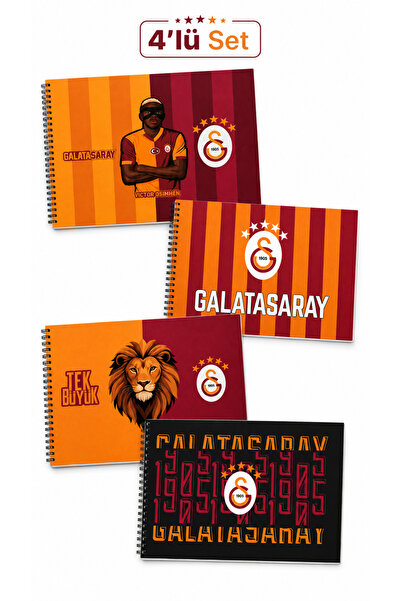 Galatasaray Lisanslı 4'lü Okul Resim Defteri Seti - 24x34 cm Spiralli 15 Yapr...
