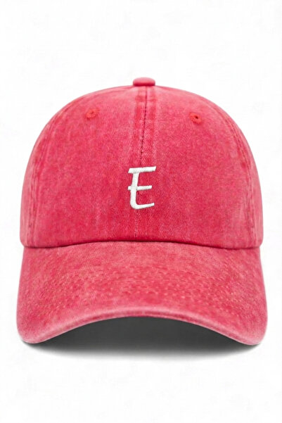ŞapkaMania Letter E Red Embroidered Washable Vintage Unisex Hat