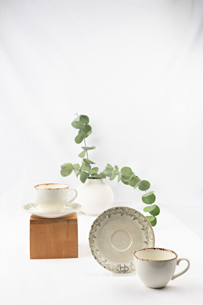 By Bone Porselen Oliva 4 Parça 2 Kişilik Porselen Cappuccino ve Latte Kahve F...