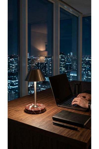 Sarıkaya Granit Chrome Brass Table Lamp with Marble Base