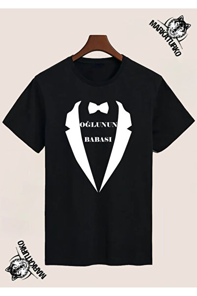 MarkaTurko Dad of Son Special Design Printed Black T-Shirt