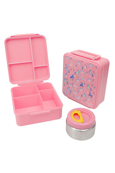 Bamboo Bark childrens kids large school lunch box, bento, snack box with comp...