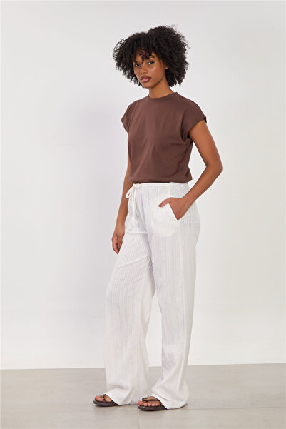 BARRELS AND OIL Women's Elastic Waist Crinkle Loose Trousers - Natural