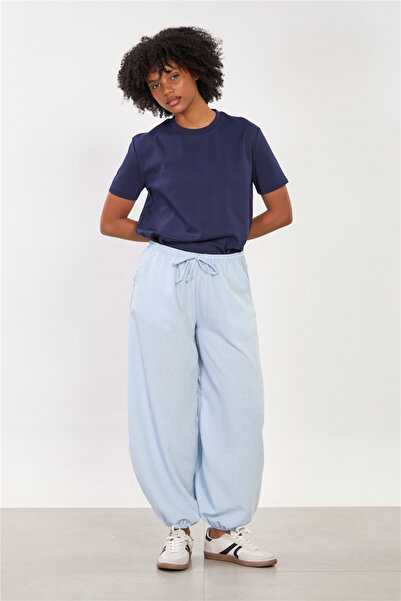 BARRELS AND OIL Women's drawstring elastic waist baggy pants - baby blue