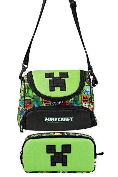 MINECRAFT Written Green - Black Boys' School Lunchbox and Pen Holder Set - Se...