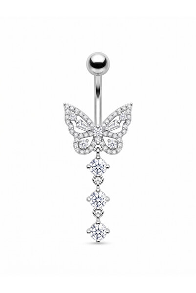 Karaşah Kelebek Sallantı Zirkon Çelik Göbek Piercing