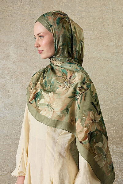 SilkTouch Khaki Green Vintage Magnolia Patterned Shawl