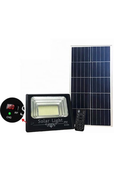 Jortan Proiector solar puternic de 100W, 294 LED-uri SMD, afișaj LED pentru n...