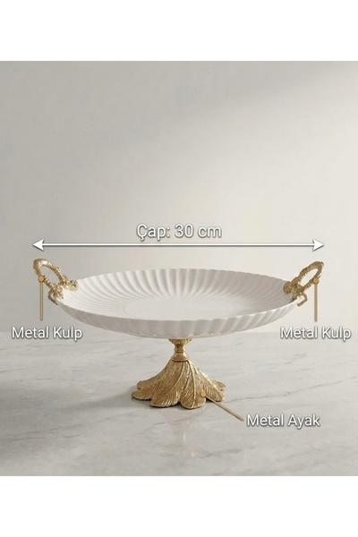Sillage Home Gold Detailed Footed Porcelain Luxury Presentation Plate 30 cm