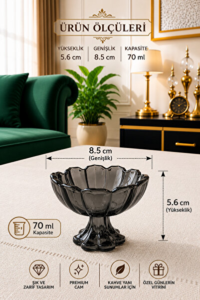 Gülümseten Avm 6'lı Füme Cam Ayaklı Lotus Çiçeği Lokumluk Sunumluk Seti – Pre...