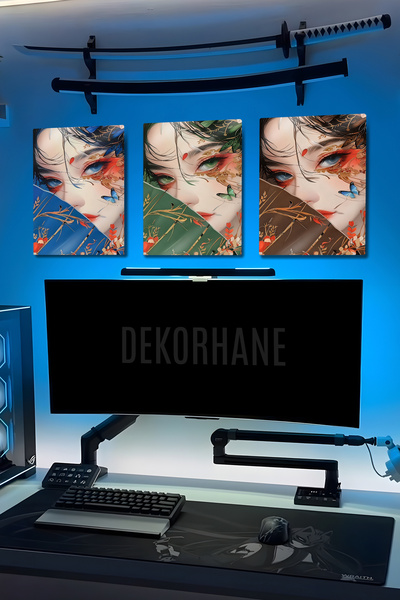 DekorHane Imprimare metalică – Set de 3 postere metalice cu design de portret...