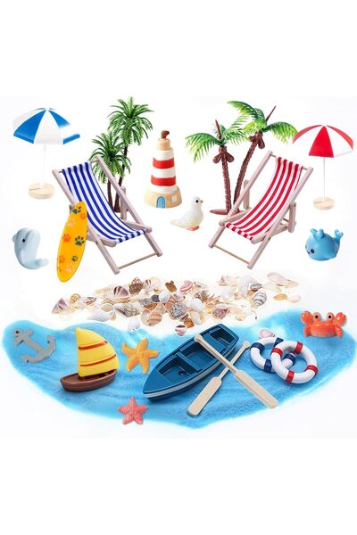 Arabest 21-Piece Beach Miniature Dollhouse Decoration Set,Beach Cake Toppers,...