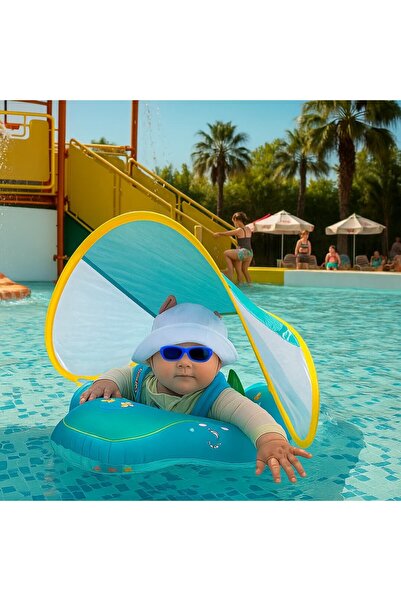 Lorraya Inflatable Baby Swim Ring with Detachable UPF50+ Sunshade & Safety Ha...