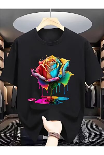 1001moda تي شيرت رجالي 100%، تي شيرت مطبوع عصري، أسود برقبة دائرية - قابل للغ...
