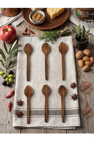 Home Olive Wood Handmade Wooden Tea Spoon 6-Piece Wooden Tea Spoon Set