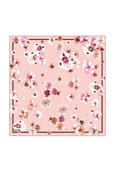 Bursa İpek Pink Poppy Pattern Twill Silk Scarf