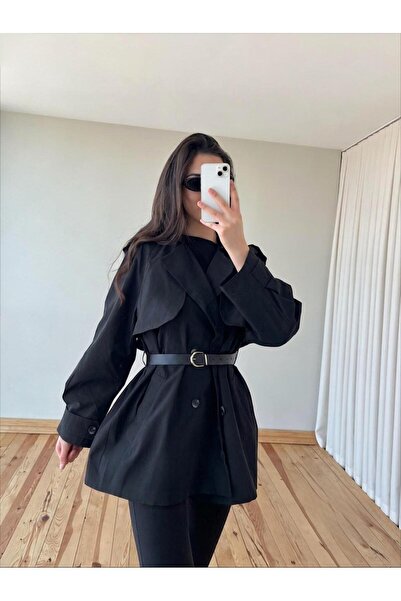 My Blog Black Allerli Belted Trench Coat