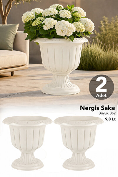 Meleni Home 2'li Ayaklı Büyük Dekoratif Saksı - Deliksiz Salon Bahçe Bitki Çi...