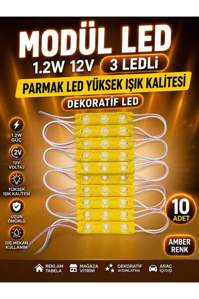 KUZEY AKSESUAR Modül led 1.2w 12v 3 ledli parmak led yüksek ışık kalitesi dek...