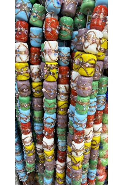 ella'nın çarşısı Nepal Porcelain Beads 1 String (15 Pieces) Size 1.5 cm X 1 cm