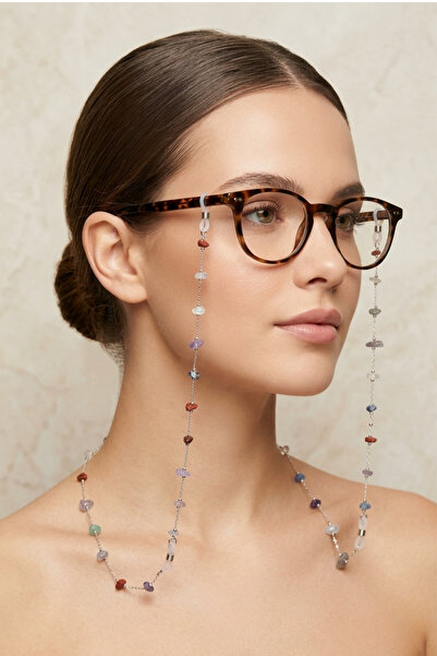 PETEK AKSESUAR Elegant Brass Eyeglass Chain with Natural Stones