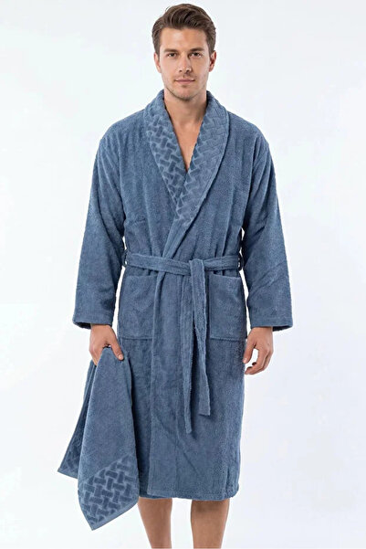 MATA ÇEYİZ Partial Velvet 3 Piece Bathrobe Set - Bathrobe + Head Towel + Wash...