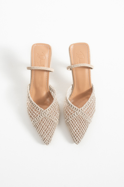 DUXAL SHOES Liam Women's Knitted Detailed Pointed Toe Thin Heeled Mule Slippe...