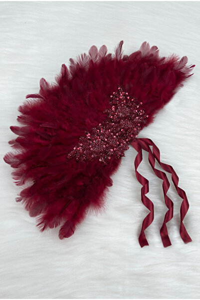 ZEYMERADE Burgundy Bridal Fan, Sparkling Vip Laced Henna Fan, Bridesmaid Circ...