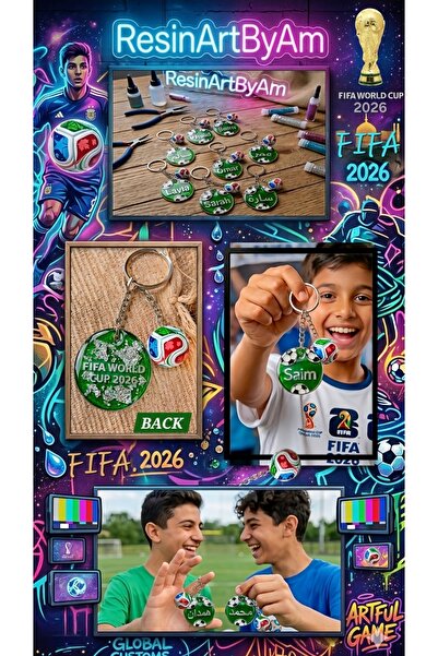 ResinArtByAm Personalized FIFA World Cup 2026 Resin Keychain - Custom Name Fo...